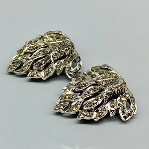 Vintage Marcasite Dress Clip Pair Art Deco Silver